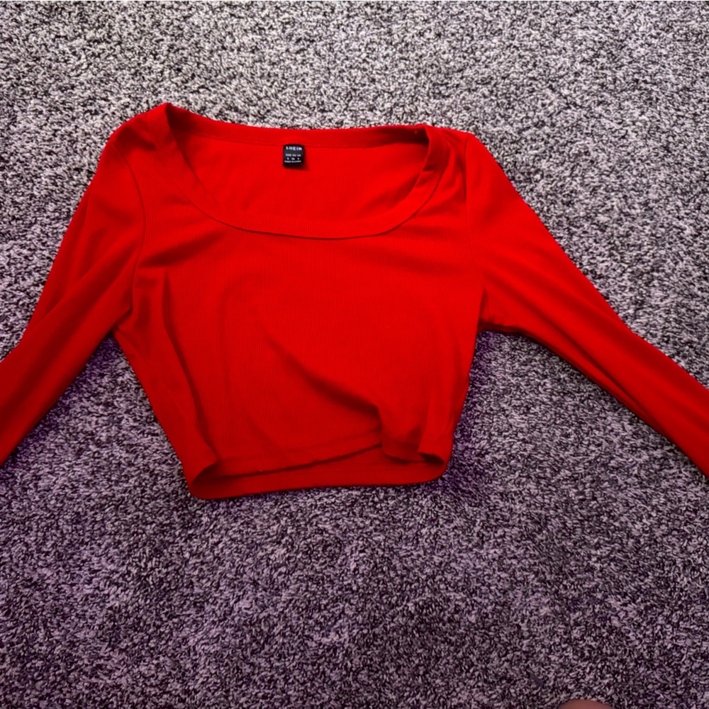 SHEIN Red Fitted Crop Long Sleeve Blouse